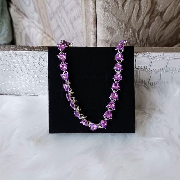 RED or PURPLE Hearts Sterling Silver Bracelet - Picture 9 of 15